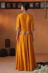 Shop_Ekru_Mustard Organza, Chanderi Embroidery Round Swarna Leher Jacket And Lehenga Set _at_Aza_Fashions