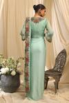 Shop_Ekru_Green Modal, Satin, Organza, Chanderi, Silk Rose Crest Pre-draped Saree Set _at_Aza_Fashions