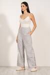 Buy_RANNA GILL_Gray Linen Embroidery Verena High Waisted Pants _at_Aza_Fashions
