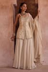 Shop_Kritika Dawar_Ivory Silk, Organza Pearls Sweetheart Neck Embroidered Sharara Set _Online_at_Aza_Fashions