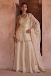 Buy_Kritika Dawar_Ivory Silk, Organza Pearls Sweetheart Neck Embroidered Sharara Set _at_Aza_Fashions