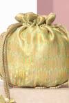 Buy_Amyra_Green Pearls, Zari Titli Pure Banarasi Silk Potli _Online_at_Aza_Fashions