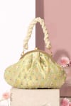 Shop_Amyra_Green Embroidery, Pearls Titli Pure Banarasi Silk Vintage Clutch _at_Aza_Fashions