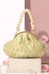 Buy_Amyra_Green Embroidery, Pearls Titli Pure Banarasi Silk Vintage Clutch _at_Aza_Fashions