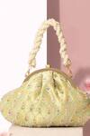 Buy_Amyra_Green Embroidery, Pearls Titli Pure Banarasi Silk Vintage Clutch _Online_at_Aza_Fashions