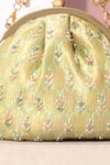 Shop_Amyra_Green Embroidery, Pearls Titli Pure Banarasi Silk Vintage Clutch _Online_at_Aza_Fashions
