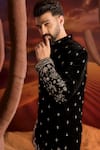 Kasbah_Black Velvet Sequins, Embroidery Designer Sherwani _Online_at_Aza_Fashions