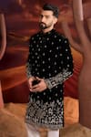Buy_Kasbah_Black Velvet Sequins, Embroidery Designer Sherwani _at_Aza_Fashions