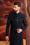 Buy_Kasbah_Blue Velvet Sequins Designer Sherwani _Online_at_Aza_Fashions