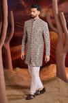 Buy_Kasbah_Blue Silk Embroidery Designer Sherwani _at_Aza_Fashions