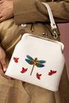 Miri_White Zari, Beads, Sequins Ivory Hand Embroidered Dragonfly Clutch _Online_at_Aza_Fashions