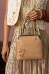 Miri_Beige Embroidery Three Roses Hand Clutch _at_Aza_Fashions