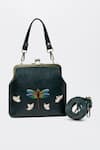 Buy_Miri_Green Zari, Beads Dragonfly Hand Embroidered Vintage Clutch 
