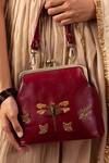 Buy_Miri_Maroon Zari, Beads, Sequins Dragonfly Hand Embroidered Vintage Clutch _at_Aza_Fashions