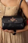 Buy_Miri_Black Embroidery Zari Roses Retro Style Flap Sling _Online_at_Aza_Fashions