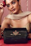 Shop_Miri_Black Embroidery Zari Roses Retro Style Flap Sling _at_Aza_Fashions