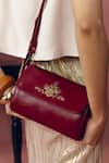 Miri_Maroon Embroidery Hand Retro Flap Sling _at_Aza_Fashions