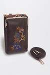 Miri_Brown Embroidery Hand Peacock Mobile Wallet Sling _Online
