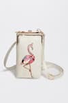 Shop_Miri_White Embroidery Hand Flamingo Mobile Wallet Sling _Online_at_Aza_Fashions