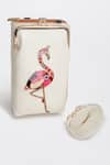 Buy_Miri_White Embroidery Hand Flamingo Mobile Wallet Sling 