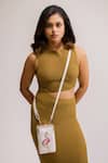 Buy_Miri_White Embroidery Hand Flamingo Mobile Wallet Sling _at_Aza_Fashions