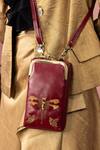Miri Burgundy Embroidery Hand Dragonfly Wallet Sling Online at Aza Fashions Miri_Burgundy Embroidery Hand Dragonfly Wallet Sling _Online_at_Aza_Fashions