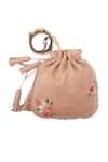 Shop_Miri_Beige Embroidery Hand Roses Potli Bag _at_Aza_Fashions