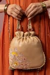 Miri_Beige Embroidery Hand Dabka Potli Bag _at_Aza_Fashions