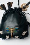 Shop_Miri_Blue Embroidery Hand Dragonfly Potli Bag _at_Aza_Fashions