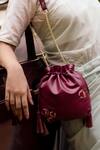 Miri_Burgundy Embroidery, Metallic Thread Hand Roses Potli Bag _at_Aza_Fashions