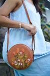 Buy_Miri_Tan Embroidery, Beads Hand Round Sling Bag _Online_at_Aza_Fashions