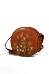 Shop_Miri_Tan Embroidery, Beads Hand Round Sling Bag _Online_at_Aza_Fashions