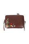 Shop_Miri_Brown Embroidery Hand Golden Rose Sling Bag _at_Aza_Fashions
