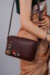Miri_Brown Embroidery Hand Golden Rose Sling Bag _Online