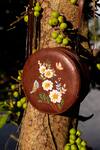 Shop_Miri_Brown Embroidery Hand Daisy Sling Bag _at_Aza_Fashions