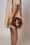 Miri_Brown Embroidery Hand Daisy Sling Bag _Online_at_Aza_Fashions