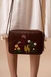 Shop_Miri_Brown Embroidery Blooming Meadows Sling Bag _at_Aza_Fashions