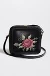 Shop_Miri_Black Embroidery Cross Stitch Sling Bag _at_Aza_Fashions