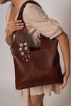 Miri_Brown Embroidery Hand Cherry Blossoms Tote Bag _at_Aza_Fashions