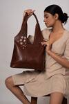 Buy_Miri_Brown Embroidery Hand Cherry Blossoms Tote Bag _at_Aza_Fashions