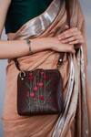 Miri_Brown Embroidery Hand Red Rosebuds Sling Bag _Online
