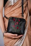 Shop_Miri_Black Embroidery Hand Red Rosebuds Sling Bag 