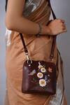 Buy_Miri_Brown Embroidery Hand Daisy Sling Bag _Online