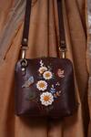 Shop_Miri_Brown Embroidery Hand Daisy Sling Bag _Online