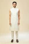 Shop_RNG Safawala_White Silk Embroidery Sherwani Set _Online_at_Aza_Fashions