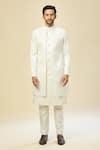 RNG Safawala_White Silk Embroidery Sherwani Set _Online