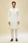RNG Safawala_White Silk Embroidery Kurta Set _at_Aza_Fashions
