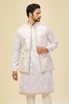 Shop_RNG Safawala_Purple Silk, Cotton Embroidery Kurta Set With Nehru Jacket _Online_at_Aza_Fashions