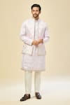 Buy_RNG Safawala_Purple Silk, Cotton Embroidery Kurta Set With Nehru Jacket _at_Aza_Fashions
