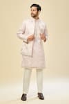 Shop_RNG Safawala_Pink Silk, Cotton Embroidery Nehru Kurta Set _Online_at_Aza_Fashions
